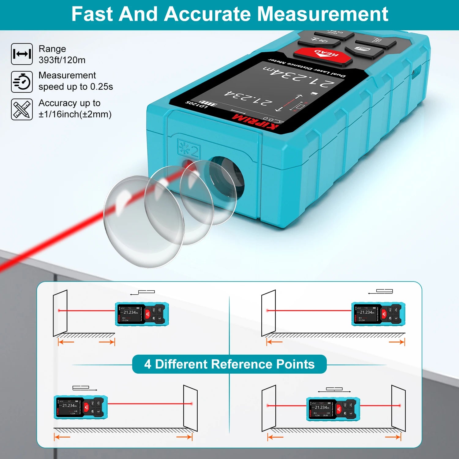 Kiprim Rechargeable Dual Laser Distance Meter 120m - Smarsty