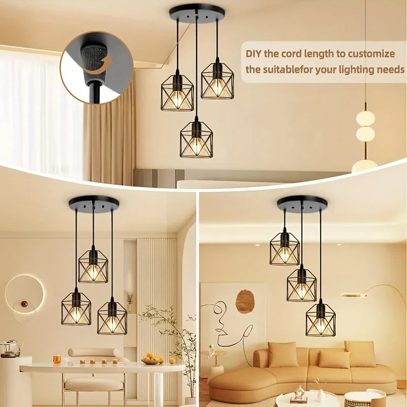 Vintage Black Pendant Lamp with Three Lights for Modern Spaces - Smarsty