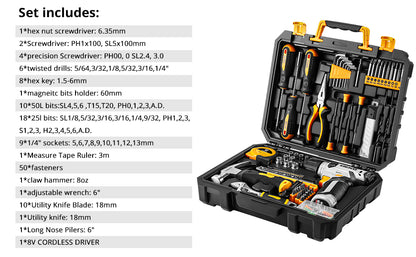 DEKO 126 Piece Power Tool Combo Kit with Lightweight Cordless Drill - Smarsty