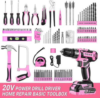 DEKO Pink 20V Cordless Drill Tool Kit Set - Smarsty