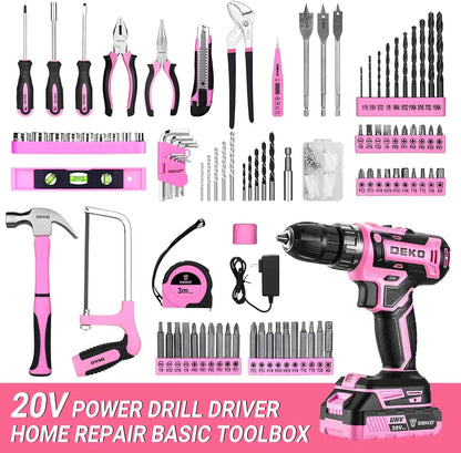 DEKO Pink 20V Cordless Drill Tool Kit Set - Smarsty