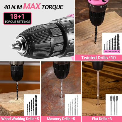 DEKO Pink 20V Cordless Drill Tool Kit Set - Smarsty