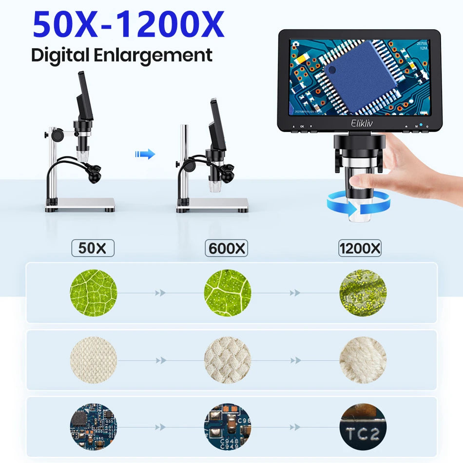 Elikliv 7 Inch 1080P Digital Microscope with LED Lights - Smarsty