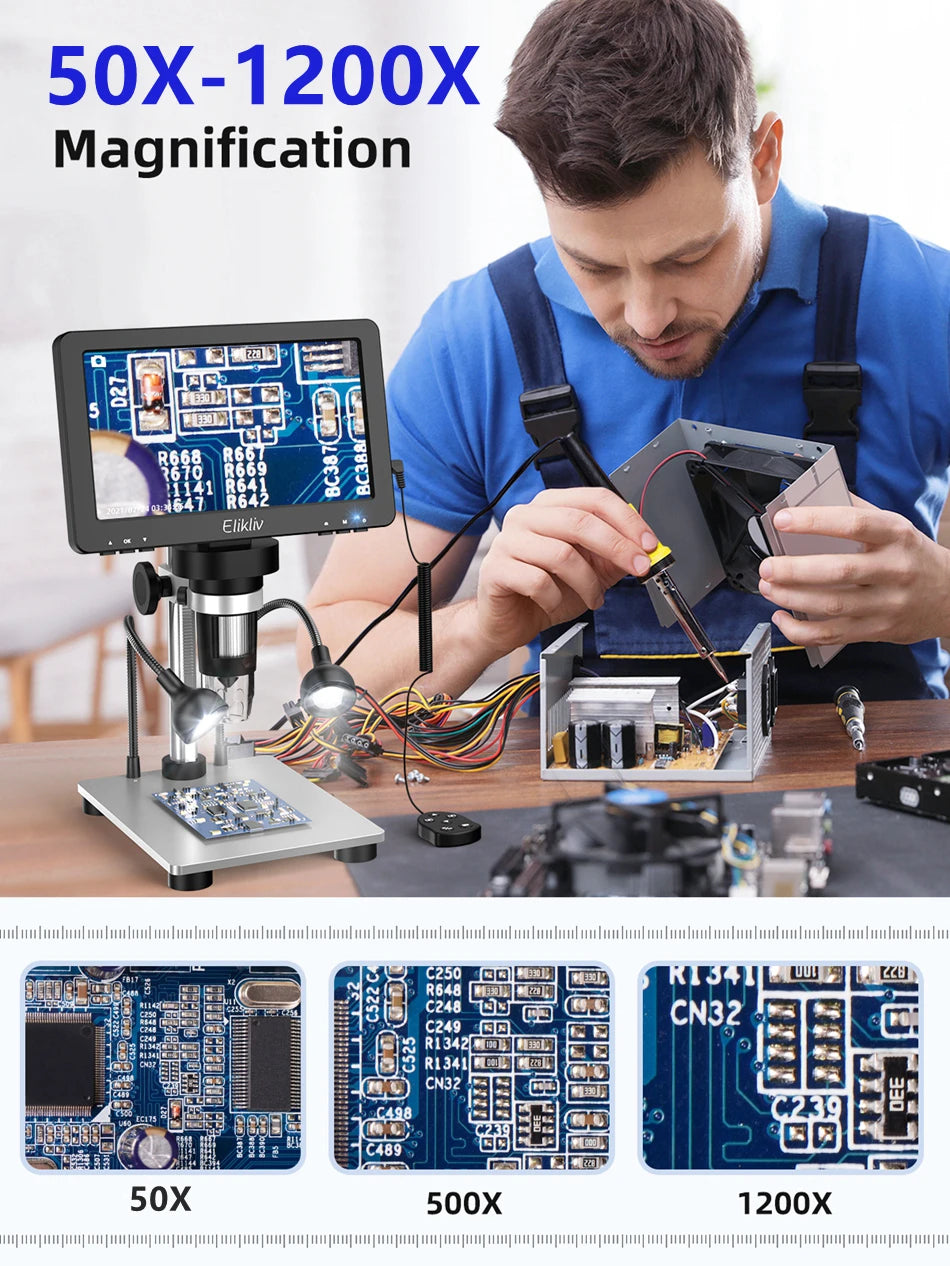 Elikliv 7 Inch 1080P Digital Microscope with LED Lights - Smarsty