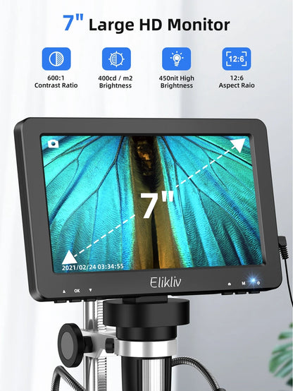 Elikliv 7 Inch 1080P Digital Microscope with LED Lights - Smarsty