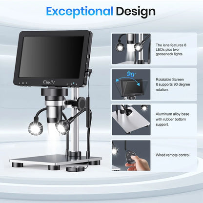 Elikliv 7 Inch 1080P Digital Microscope with LED Lights - Smarsty
