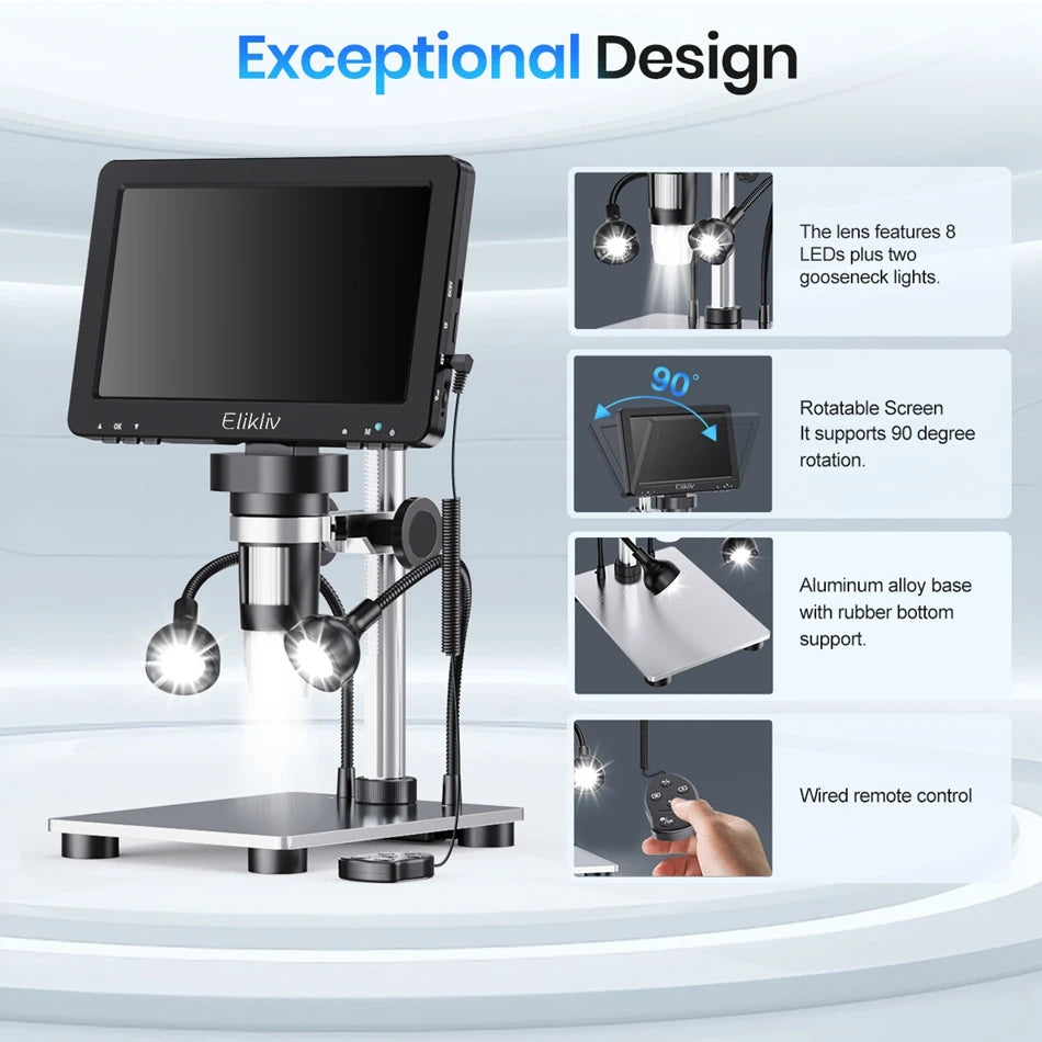 Elikliv 7 Inch 1080P Digital Microscope with LED Lights - Smarsty