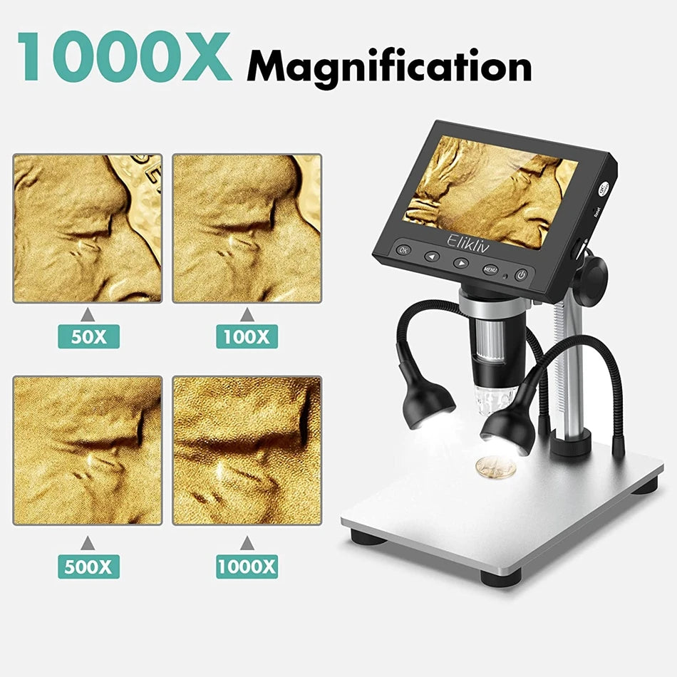 Elikliv 7 Inch 1080P Digital Microscope with LED Lights - Smarsty