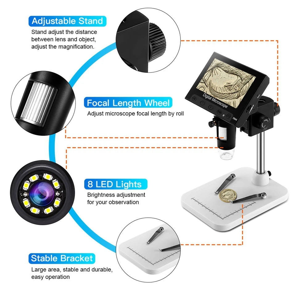 Elikliv 7 Inch 1080P Digital Microscope with LED Lights - Smarsty