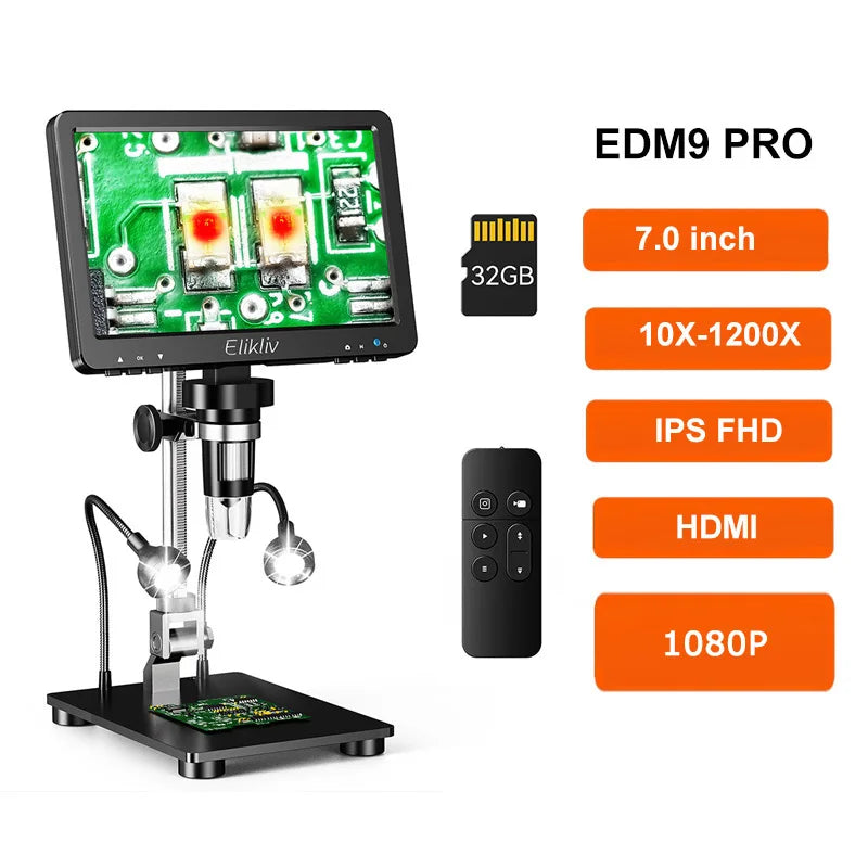 Elikliv 7 Inch 1080P Digital Microscope with LED Lights - Smarsty