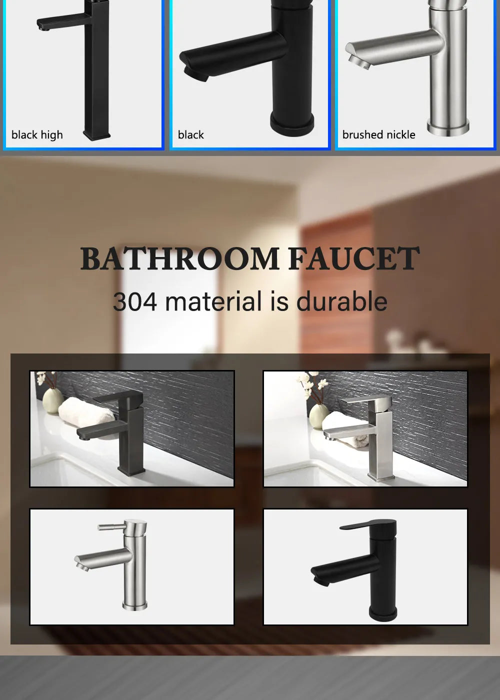 Black Square Bathroom Faucet Hot and Cold Mixer - Smarsty