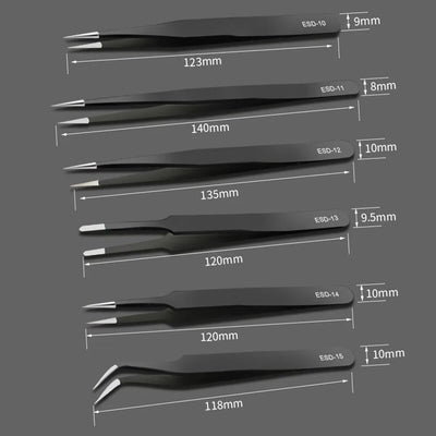 Precision Anti-Static Stainless Steel Tweezers Set - Smarsty
