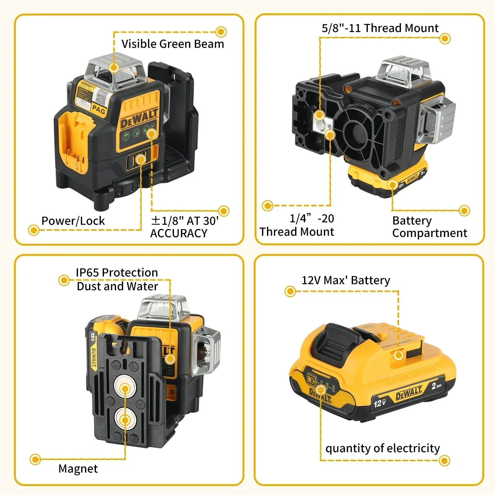 DeWALT DW089LG 12 Line Laser Level with 360 Degree Visibility - Smarsty