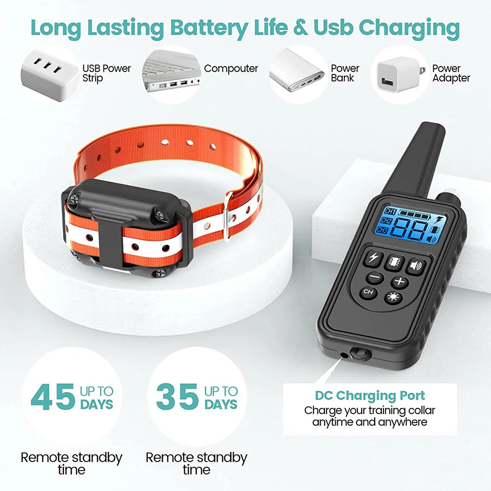 Rechargeable Electric Dog Training Collar with Detachable Bark Control - Smarsty
