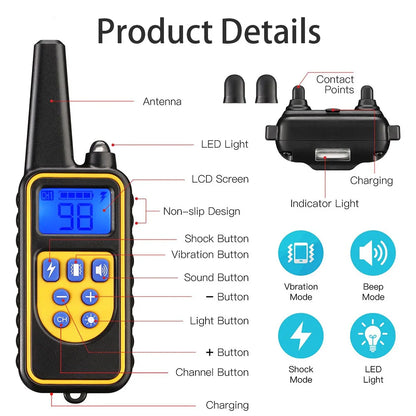 Rechargeable Electric Dog Training Collar with Detachable Bark Control - Smarsty
