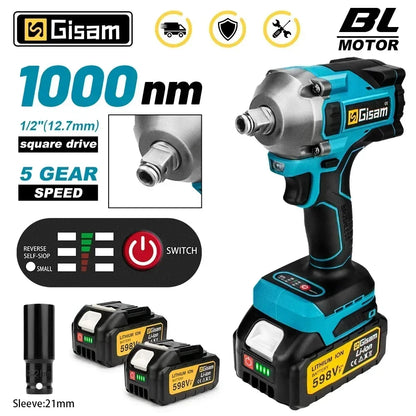 Gisam 1000N.M Brushless Electric Impact Wrench Cordless Power Tool - Smarsty