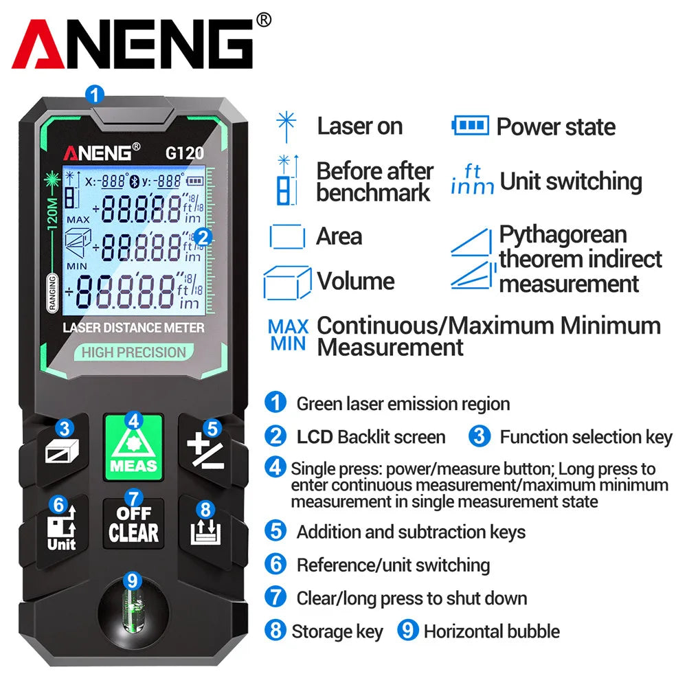 ANENG G120 High Precision Laser Rangefinder for Accurate Measuring - Smarsty