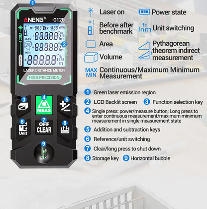 ANENG G120 High Precision Laser Rangefinder for Accurate Measuring - Smarsty