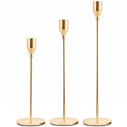 Elegant 3 Pcs Golden Metal Candle Holders Set - Smarsty