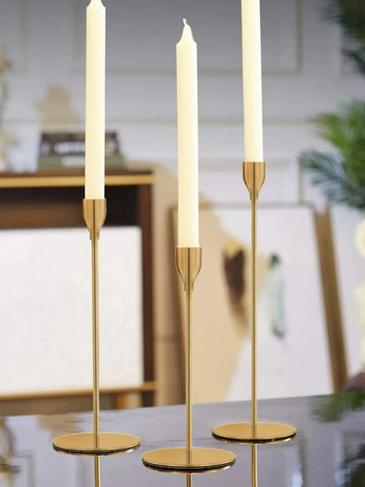 Elegant 3 Pcs Golden Metal Candle Holders Set - Smarsty