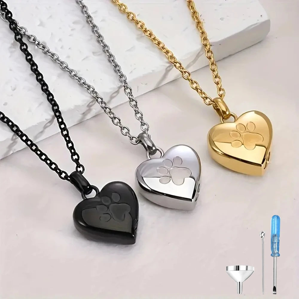 Pet Ashes Heart Necklace with Paw Print Memorial Pendant - Smarsty