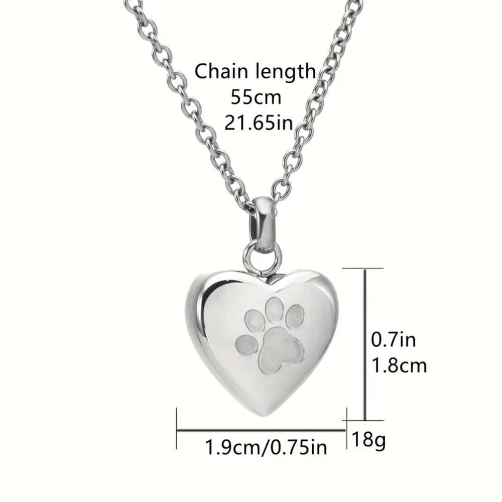 Pet Ashes Heart Necklace with Paw Print Memorial Pendant - Smarsty