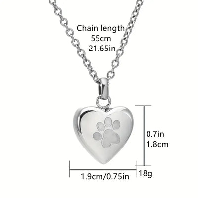 Pet Ashes Heart Necklace with Paw Print Memorial Pendant - Smarsty