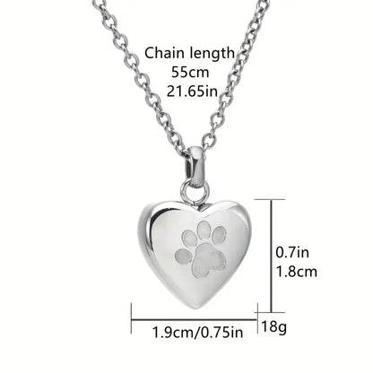 Pet Ashes Heart Necklace with Paw Print Memorial Pendant - Smarsty