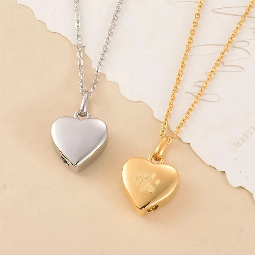 Pet Ashes Heart Necklace with Paw Print Memorial Pendant - Smarsty