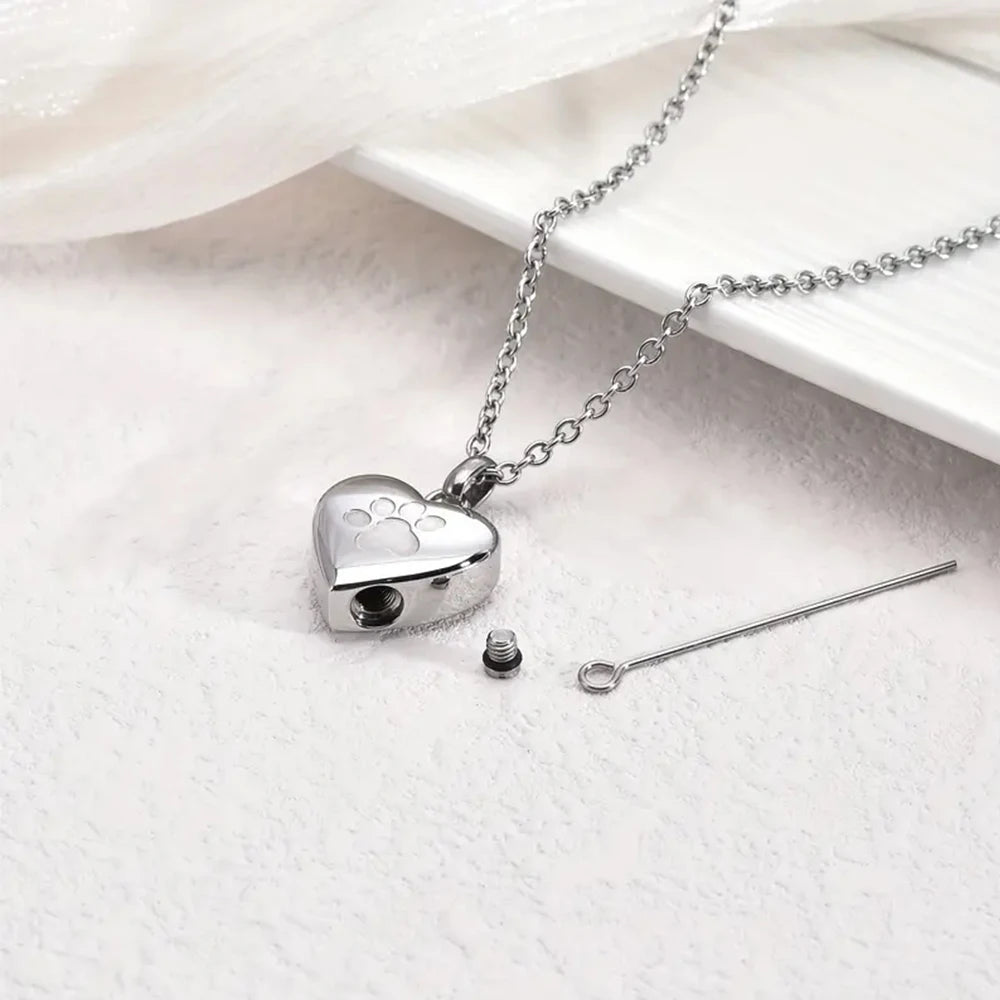 Pet Ashes Heart Necklace with Paw Print Memorial Pendant - Smarsty