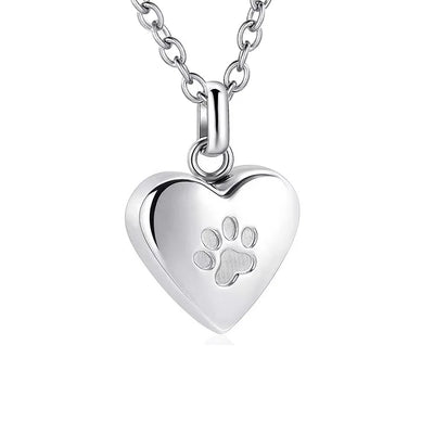 Pet Ashes Heart Necklace with Paw Print Memorial Pendant - Smarsty