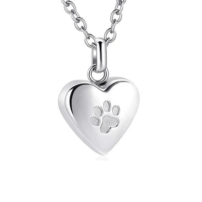 Pet Ashes Heart Necklace with Paw Print Memorial Pendant - Smarsty