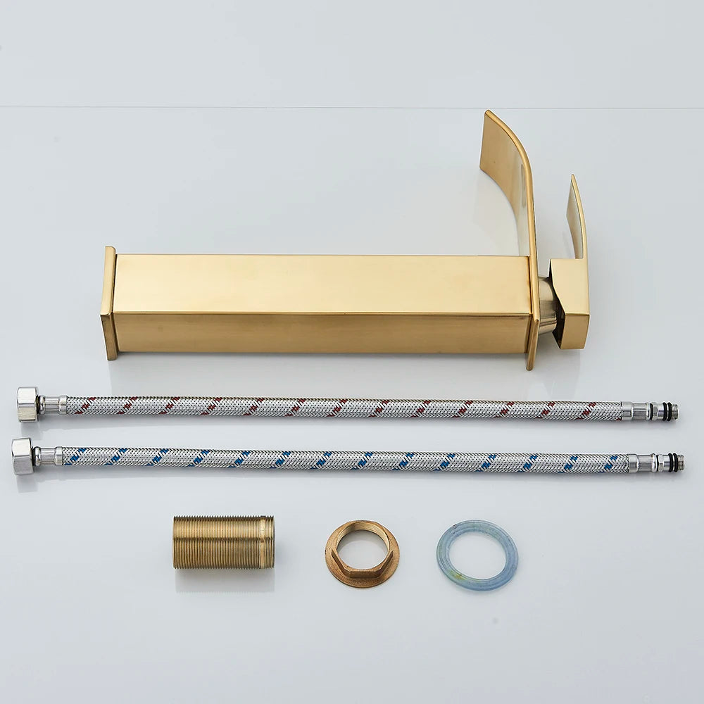 Brushed Gold Waterfall Bathroom Sink Faucet Mixer - Smarsty