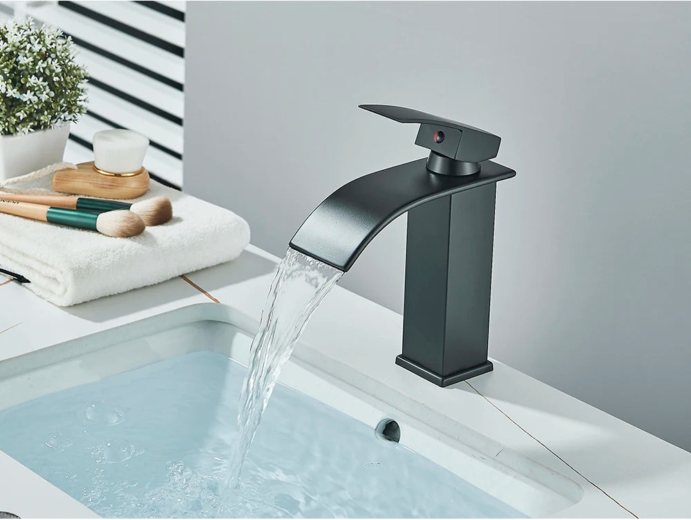 Brushed Gold Waterfall Bathroom Sink Faucet Mixer - Smarsty