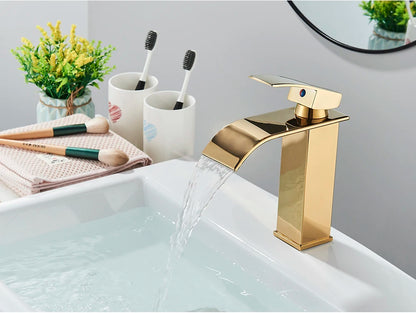 Brushed Gold Waterfall Bathroom Sink Faucet Mixer - Smarsty
