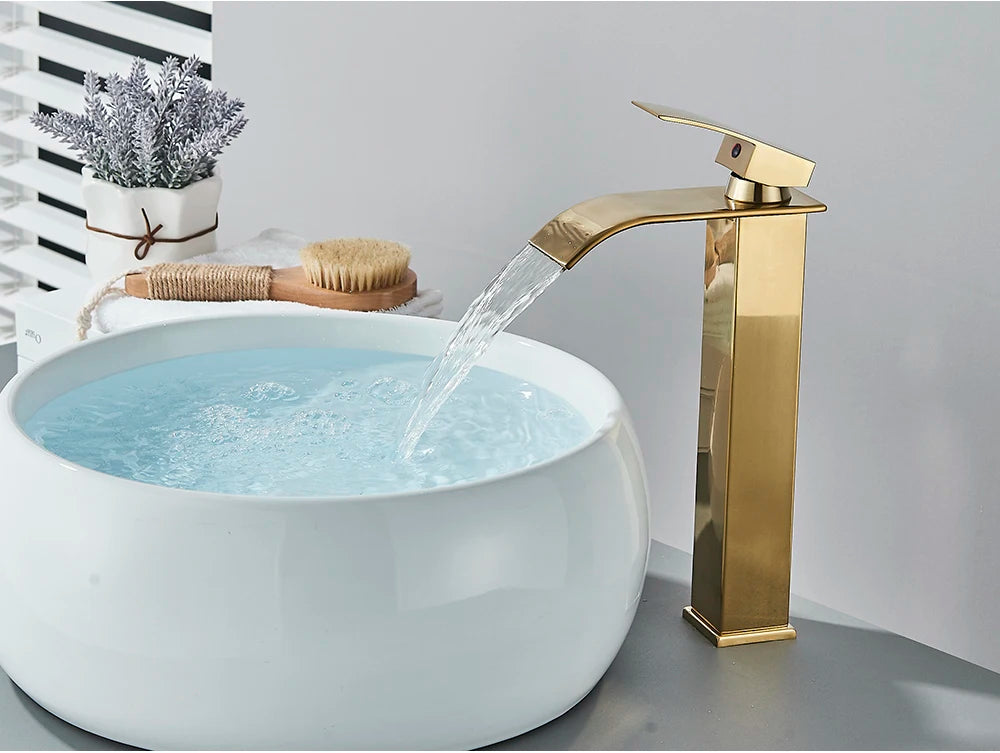 Brushed Gold Waterfall Bathroom Sink Faucet Mixer - Smarsty