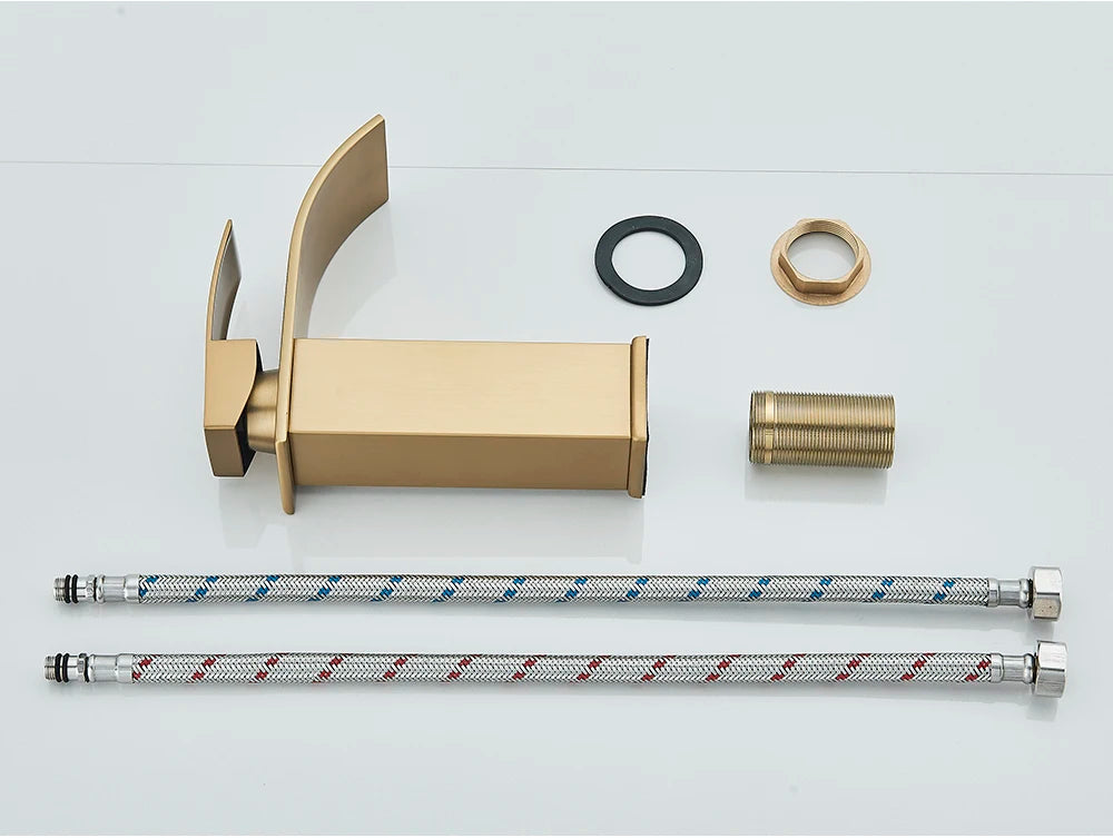 Brushed Gold Waterfall Bathroom Sink Faucet Mixer - Smarsty