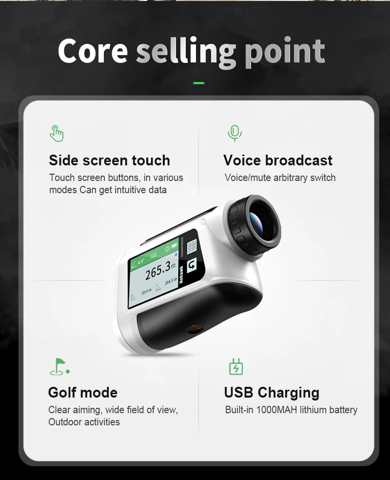Nohawk Golf Laser Rangefinder USB Rechargeable with Slope Compensation - Smarsty