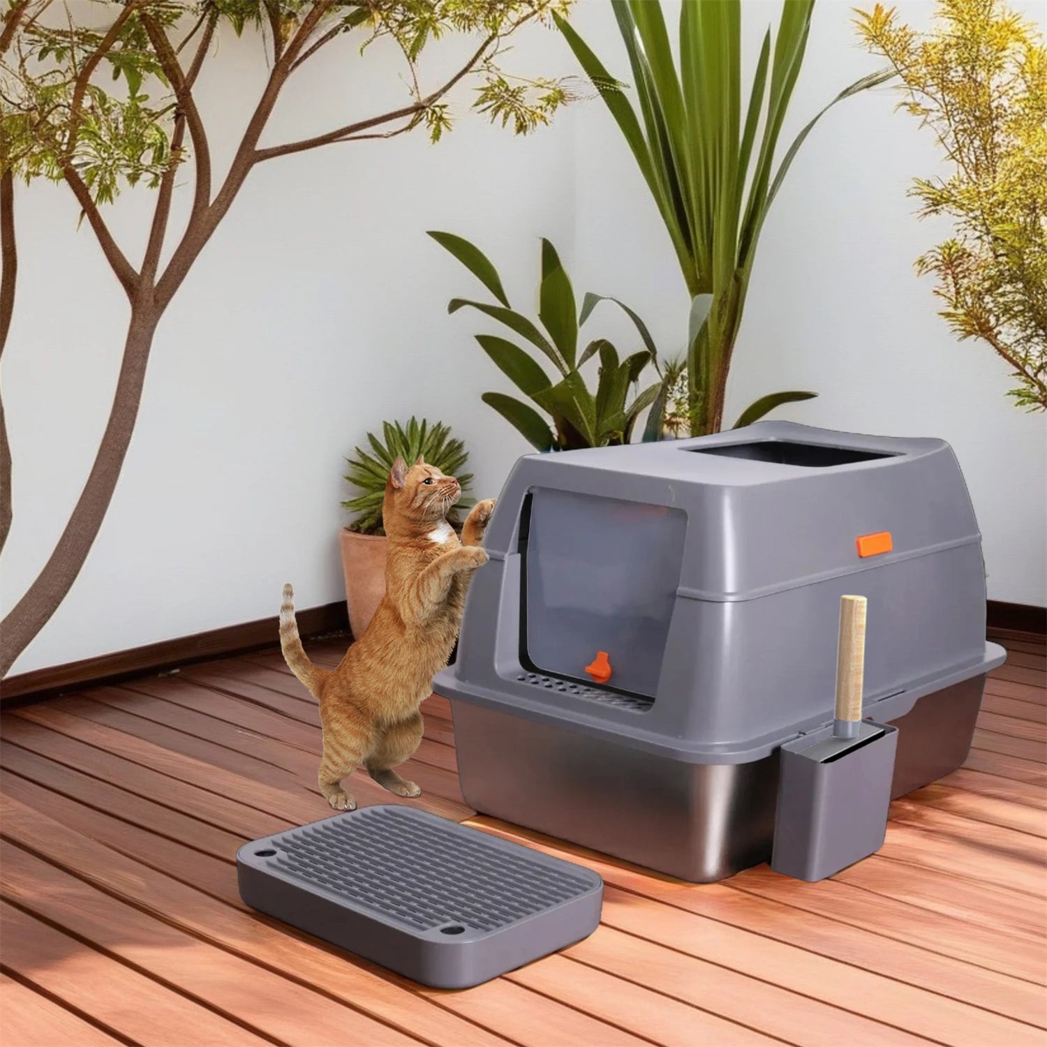 Extra Large Enclosed Stainless Steel Cat Litter Box - Smarsty