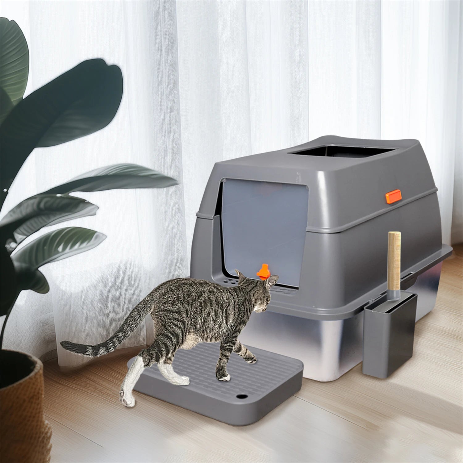 Extra Large Enclosed Stainless Steel Cat Litter Box - Smarsty