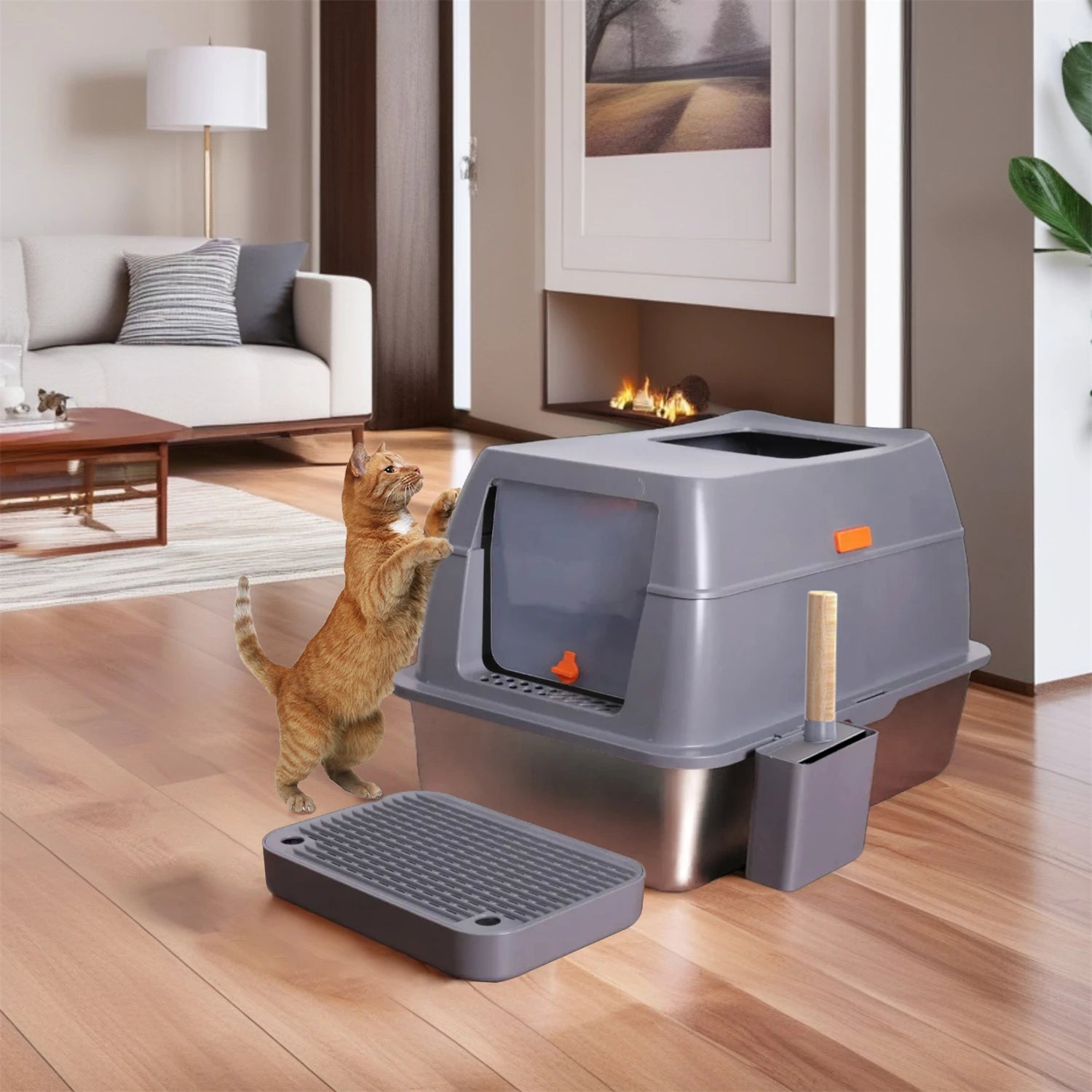 Extra Large Enclosed Stainless Steel Cat Litter Box - Smarsty