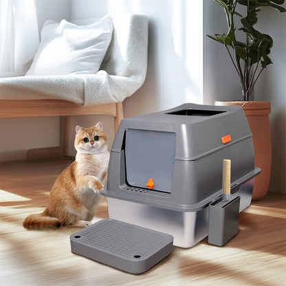 Extra Large Enclosed Stainless Steel Cat Litter Box - Smarsty