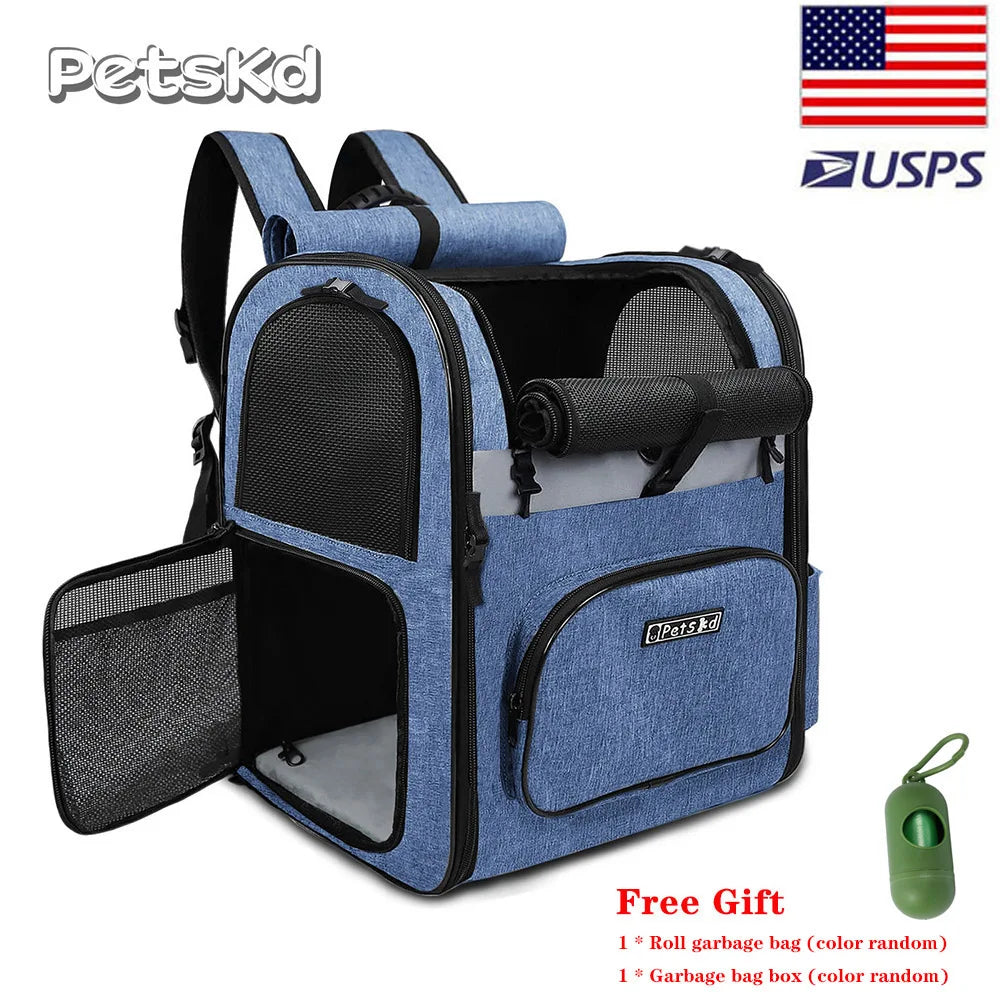 Breathable Dog Carrier Backpack with Double Doors - Smarsty
