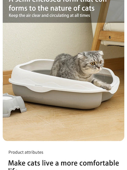 Large Semi-Enclosed Cat Litter Box With Spatter-Proof Design - Smarsty