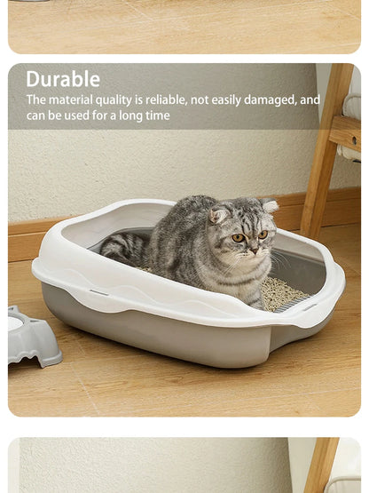 Large Semi-Enclosed Cat Litter Box With Spatter-Proof Design - Smarsty