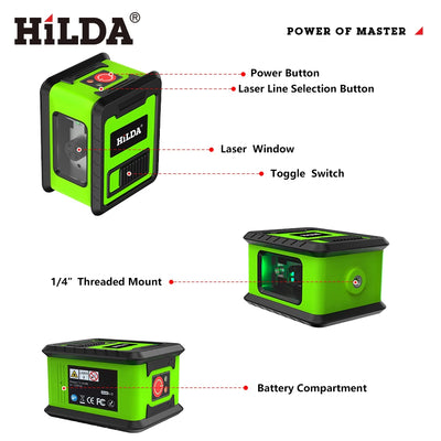 HILDA 2-Line Green Laser Level for Precision Alignment - Smarsty