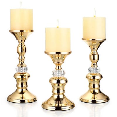 Elegant Gold Metal Pillar Candle Holders for Home Decor - Smarsty