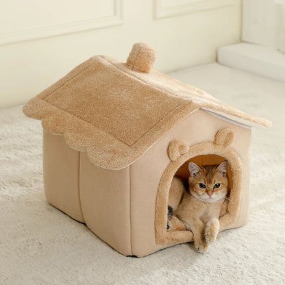 Foldable Cat House with Washable Cotton Bed - Smarsty