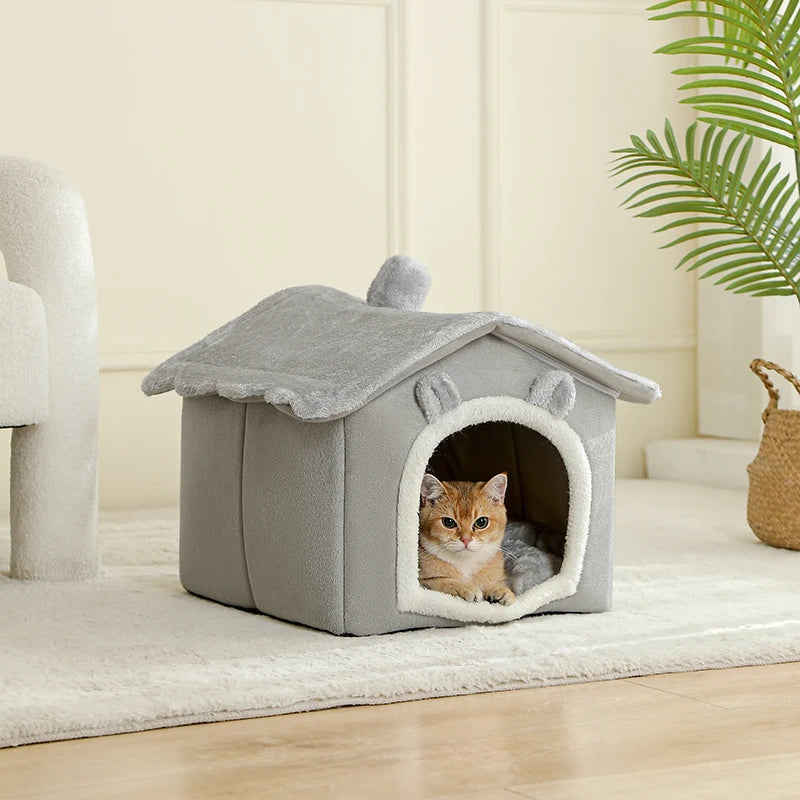 Foldable Cat House with Washable Cotton Bed - Smarsty