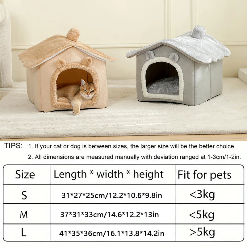Foldable Cat House with Washable Cotton Bed - Smarsty